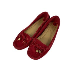 Michael Kors Moc Suede loafer flats size 6 red tassels gold hardware